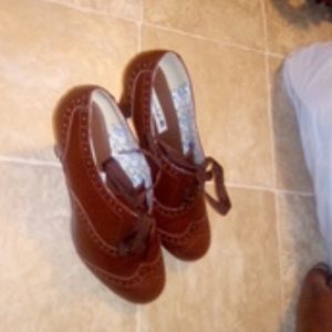 Brown designed bootie heels